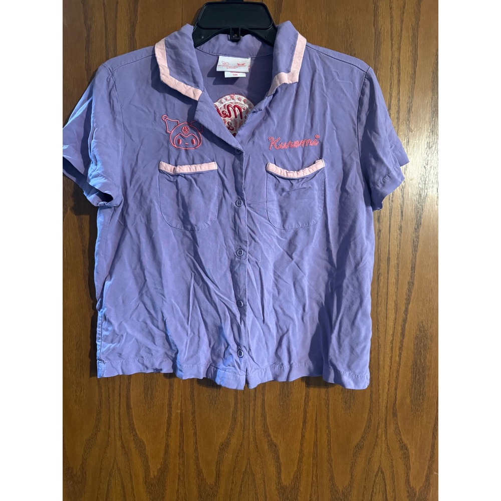 Sanrio My Melody Kuromi Purple Button Up Pajama Top Short Sleeve Small